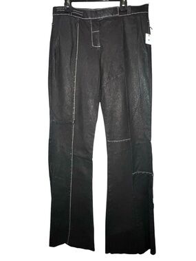 Poleci Black Leather Bootcut Pants XS 0–2 Low Rise Sample Contrast Stitch